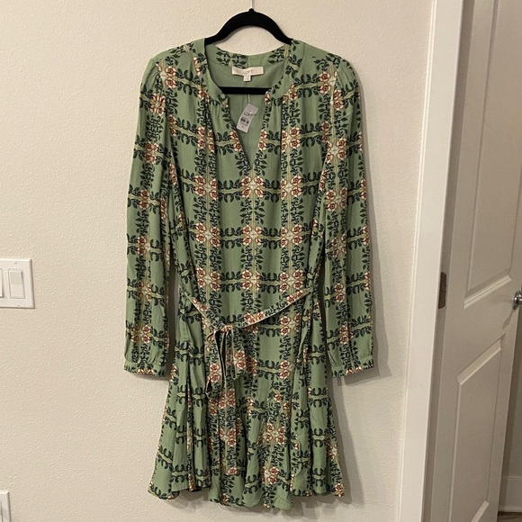 LOFT Floral Green and Pink Long Sleeve Dress - Picture 1 of 5
